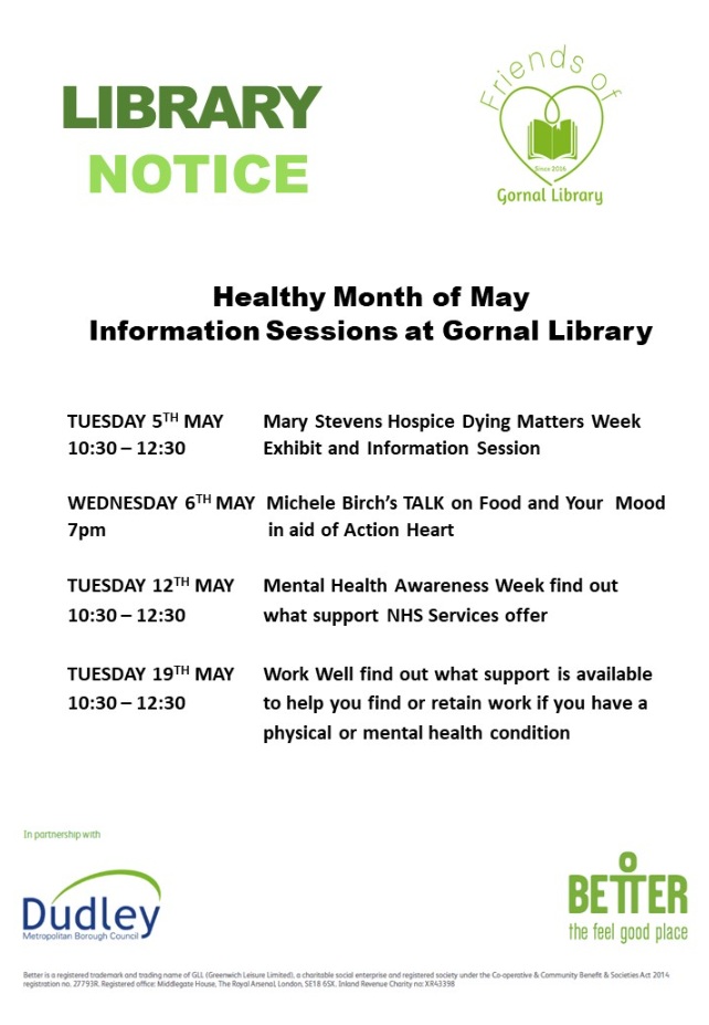 Friends of Gornal Library - Healthy Month of May Information Sessions